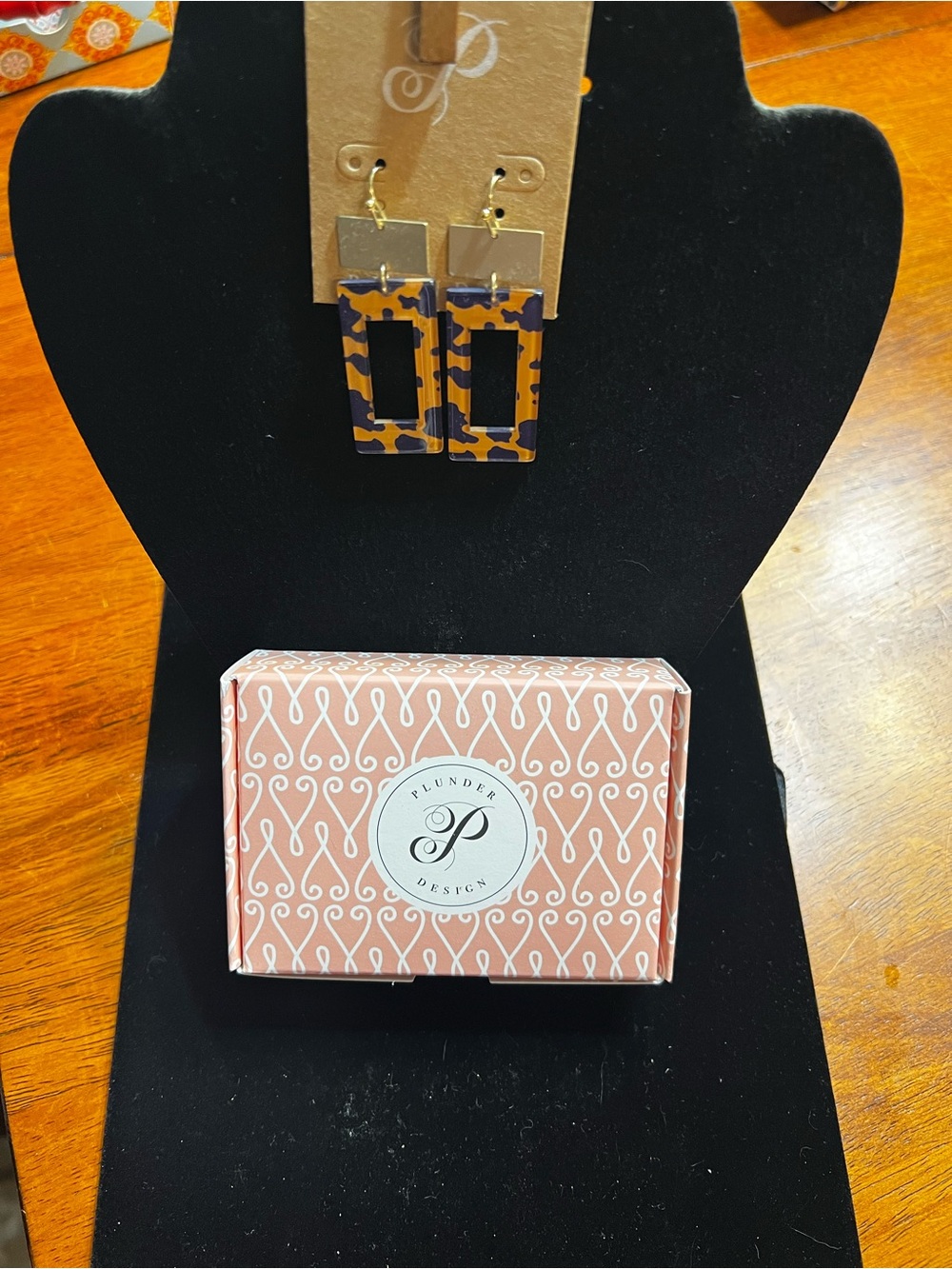 Purple and Tan Leopard Rectangle Drop Earrings